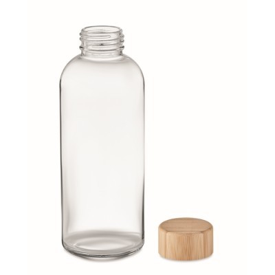 Botella transparente con tapa de bambú